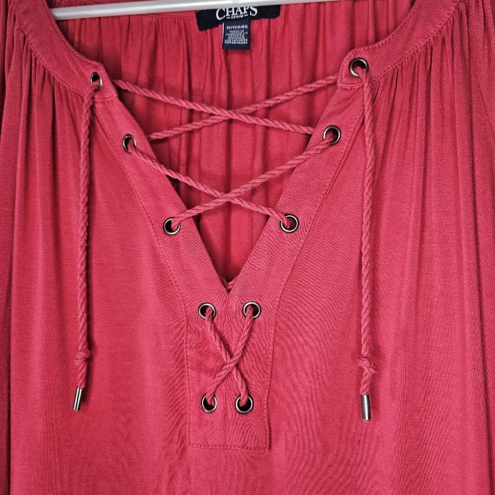 Chaps Denim Coral Criss-Cross Top Sz 1x - Picture 4 of 8